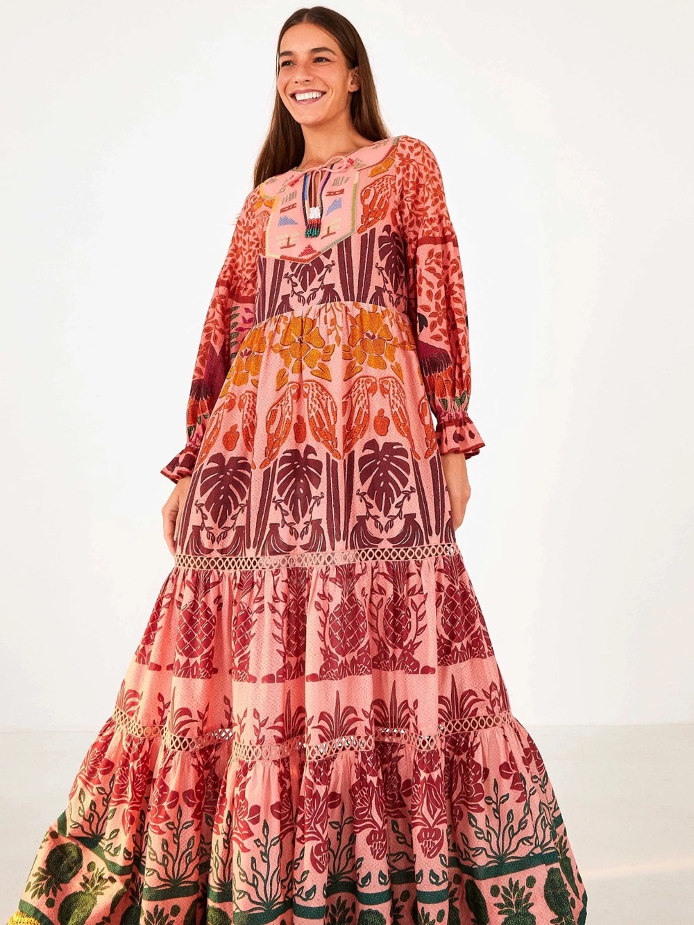 FARM Rio Pink Anika Print Macaws Maxi Dress Medium